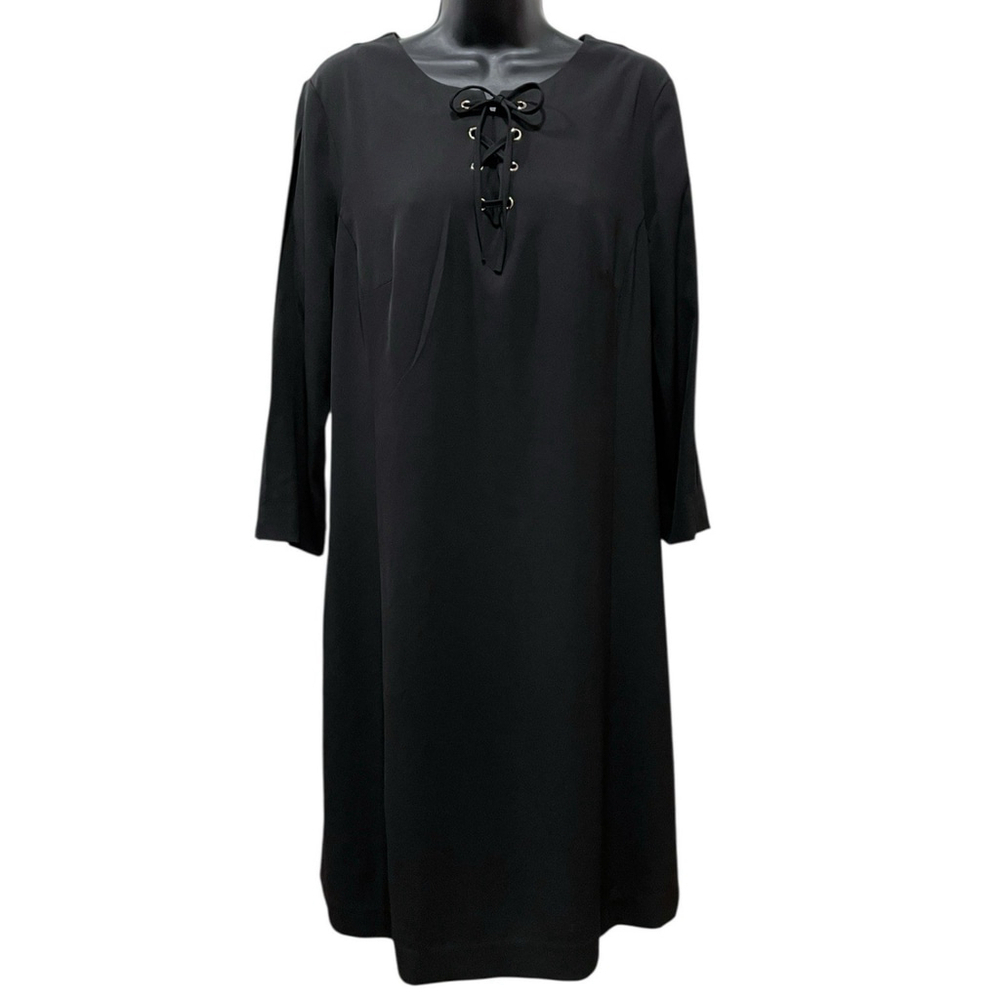 Jones New York Womens Size 12 Sheath Dress 3/4 Slit Sleeves Black Plum Lining